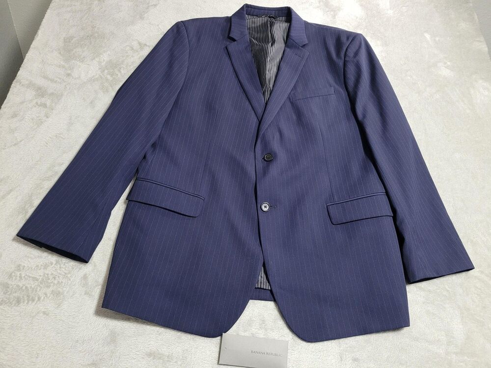 Banana Republic Suit Jacket Mens 48R Blue Pinstripe Wool Slim Fit 2 Button